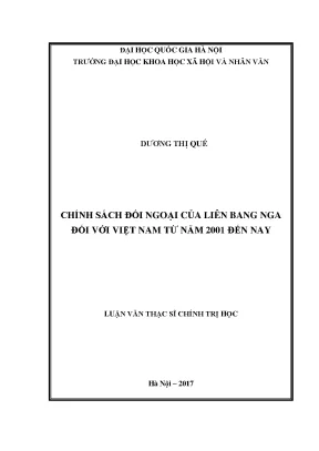 Luận văn thạc sĩ ussh chính sách đối ngoại của liên bang nga với việt nam từ năm 2001 đến nay