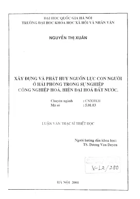 Luận văn thạc sĩ ussh xây dựng và phát huy nguồn lực con người ở hải phòng trong sự nghiệp công nghiệp hoá hiện đại hoá đất nước