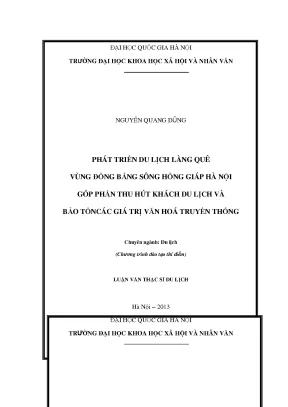 Luận văn thạc sĩ ussh phát triển du lịch làng quê vùng đồng bằng sông hồng giáp hà nội góp phần thu hút khách du lịch và bảo tồn các giá trị văn hoá truyền thống