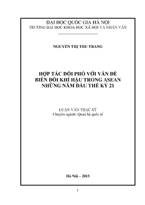 Luận văn thạc sĩ ussh hợp tác đối phó với vấn đề biến đổi khí hậu trong asean những năm đầu thế kỷ 21