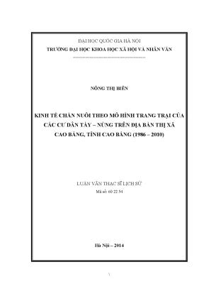 Luận văn thạc sĩ ussh kinh tế chăn nuôi theo mô hình trang trại của các cư dân tày nùng trên địa bàn thị xã cao bằng tỉnh cao bằng 1986 2010