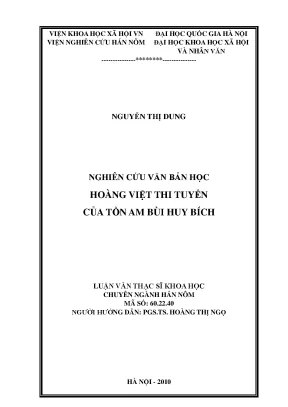 Luận văn thạc sĩ ussh nghiên cứu văn bản học hoàng việt thi tuyển của tồn am bùi huy bích