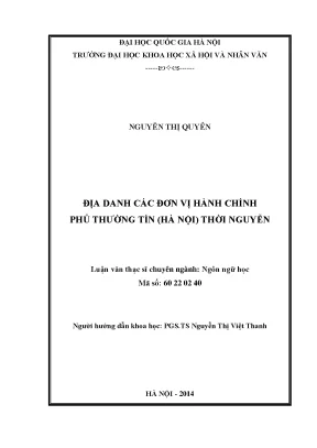 Luận văn thạc sĩ ussh địa danh các đơn vị hành chính phủ thường tín hà nội thời nguyễn