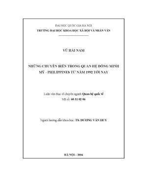 Luận văn thạc sĩ ussh những chuyển biến trong quan hệ đồng minh mỹ philippines từ năm 1992 tới nay