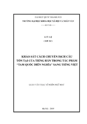 Luận văn thạc sĩ ussh khảo sát cách chuyển dịch câu tồn tại của tiếng hán trong tác phẩm tam quốc diễn nghĩasang tiếng việt
