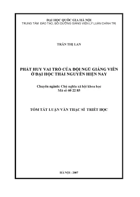 Luận văn thạc sĩ ussh phát huy vai trò của đội ngũ giảng viên ở đại học thái nguyên hiện nay