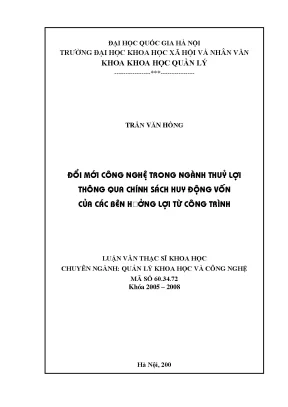 Luận văn thạc sĩ ussh đổi mới công nghệ trong ngành thủy lợi thông qua chính sách huy động vốn của các bên hưởng lợi từ công trình