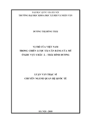 Luận văn thạc sĩ ussh vị trí của việt nam trong chiến lược tái cân bằng của mỹ ở khu vực châu á thái bình dương