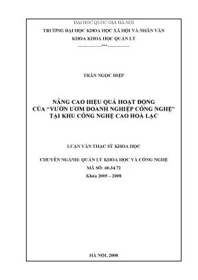 Luận văn thạc sĩ ussh nâng cao hiệu quả hoạt động của vườn ươm doanh nghiệp công nghệtại khu công nghệ cao hoà lạc