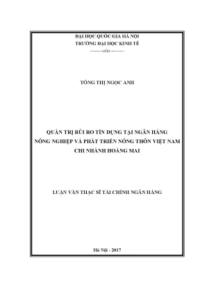 Luận văn thạc sĩ ueb quản trị rủi ro tín dụng tại ngân hàng nông nghiệp và phát triển nông thôn việt nam chi nhánh hoàng mai