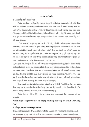 Luận văn tmu hoàn thiện công tác tổ chức lực lượng bán hàng của công ty tnhh tân giếng đáy