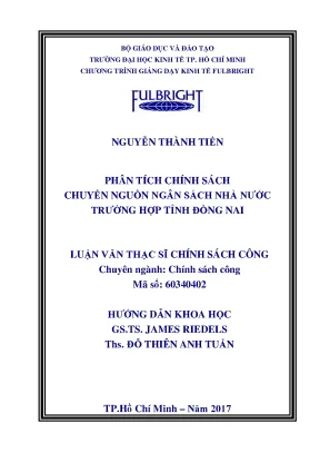 Luận văn thạc sĩ phân tích chính sách chuyển nguồn ngân sách nhà nước trường hợp tỉnh đồng nai