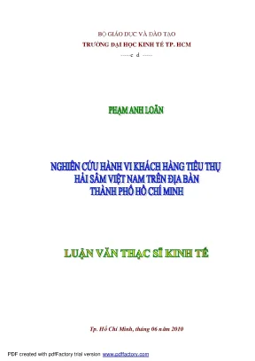 Luận văn thạc sĩ nghiên cứu hành vi khách hàng tiêu thụ hải sâm việt nam trên địa bàn tphcm luận văn thạc sĩ