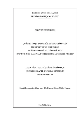 Luận văn thạc sĩ quản lí hoạt động bồi dưỡng giáo viên trường trung học cơ sở trên địa bàn thành phố phủ lý tỉnh hà nam luận văn ths