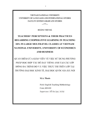 Luận văn thạc sĩ teachers perceptions their practices regarding cooperative learning in teaching efl in large multilever classes at vietnam national university university of economics and business