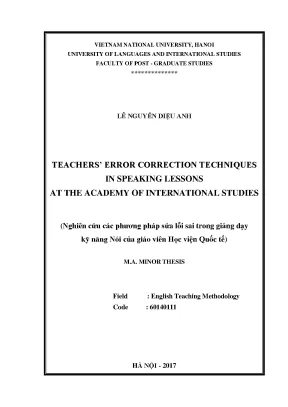 Luận văn thạc sĩ teachers error correction techniques in speaking lessons at the academy of international studies